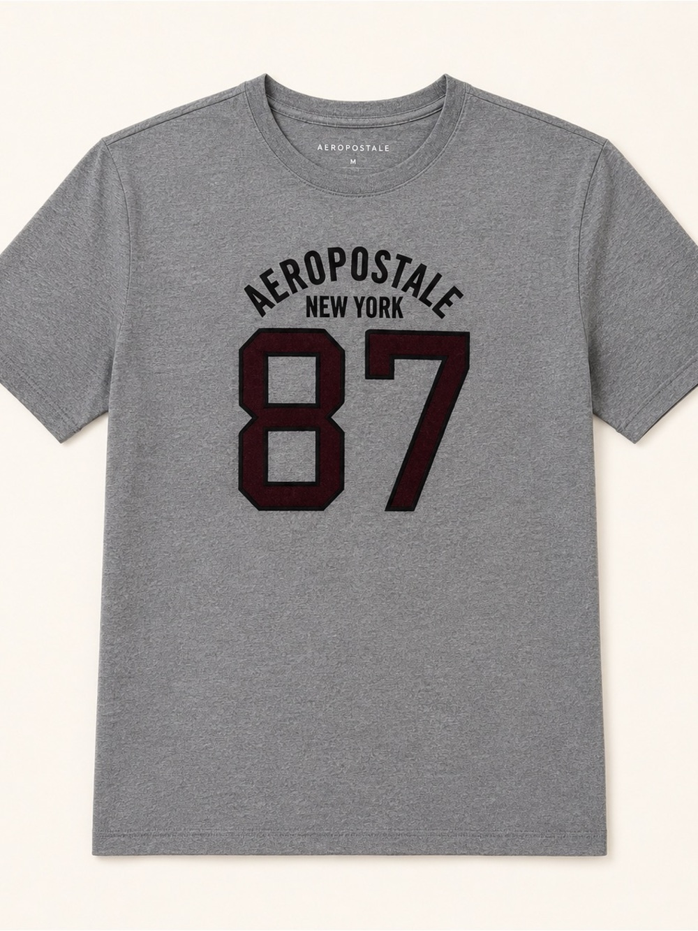 Aeropostale Gray Short-Sleeve '87' Graphic Tee with Maroon Accents